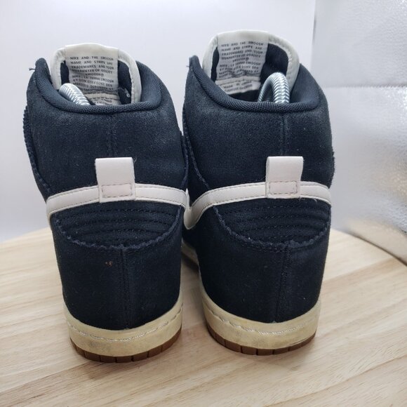 Nike Womens 8.5 White Black Suede Dunk Sky Hi Hidden Wedge Shoes 528899-002 - Picture 5 of 8